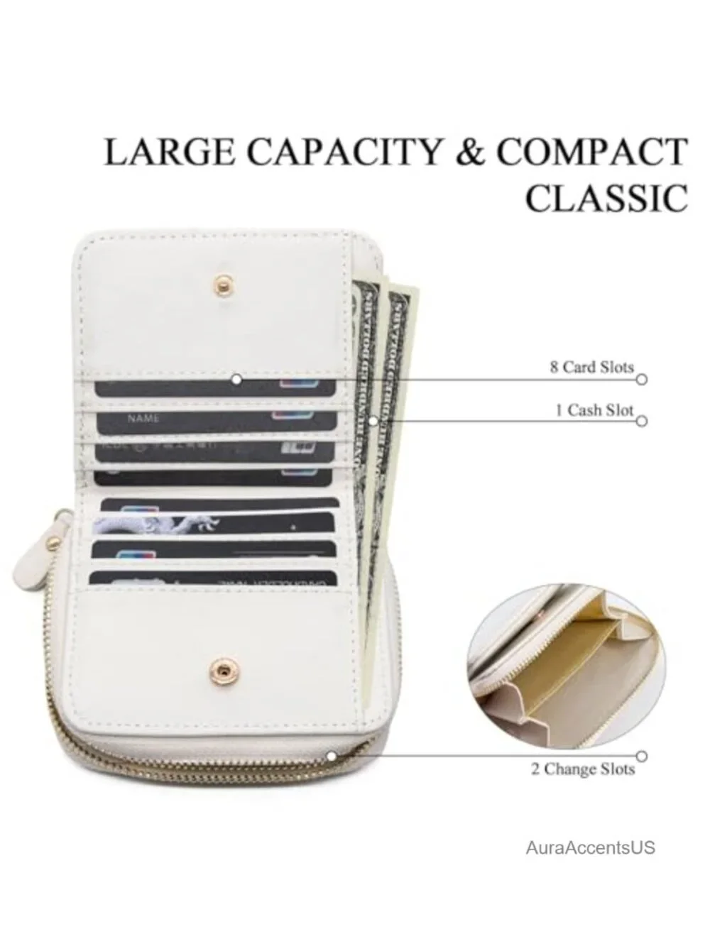 Faux Leather Bifold Quilted Compact Accordion Wallet with Card Slots